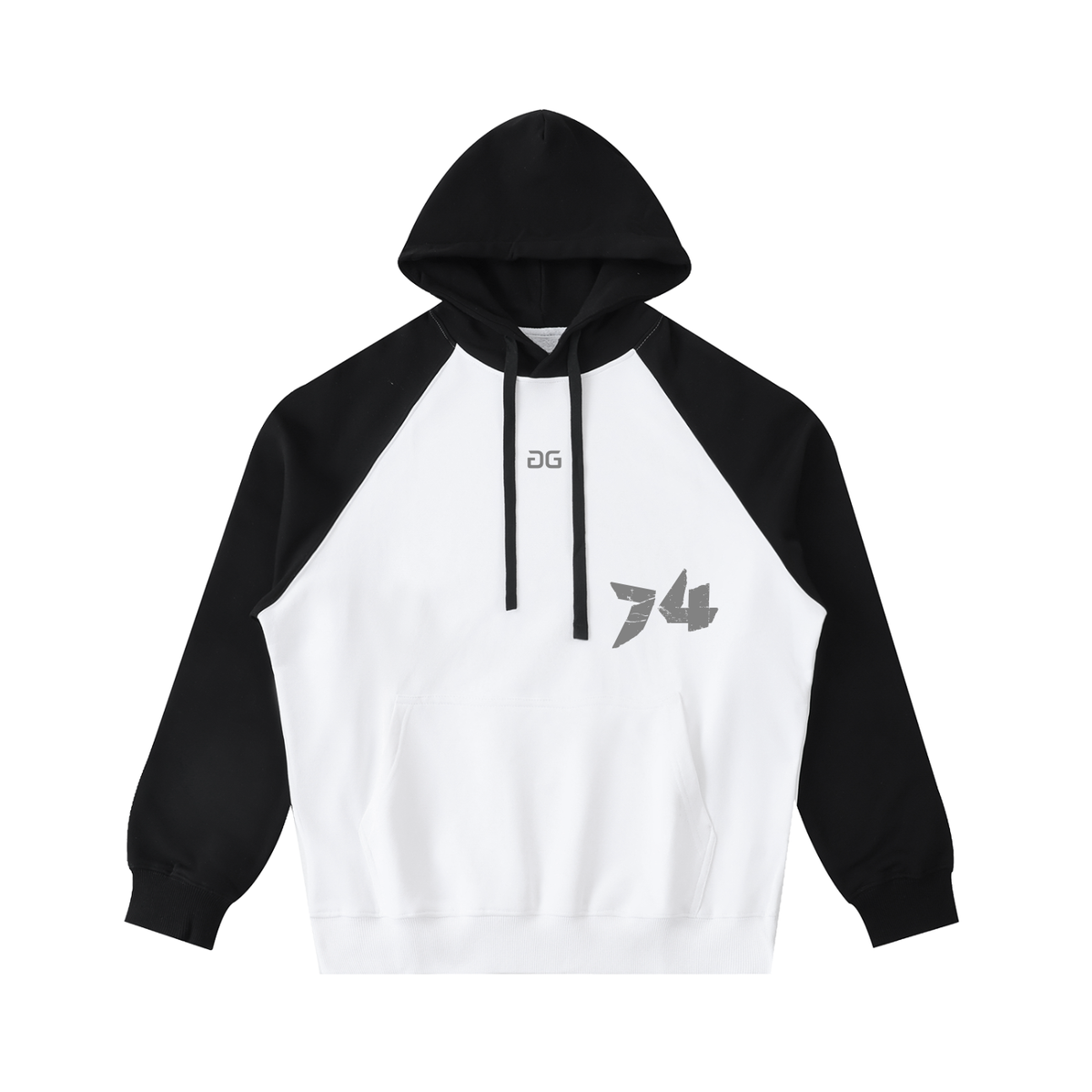 RAGLAN HOODIE WHITE/BLACK FRONT – GRAVE / GENTO
