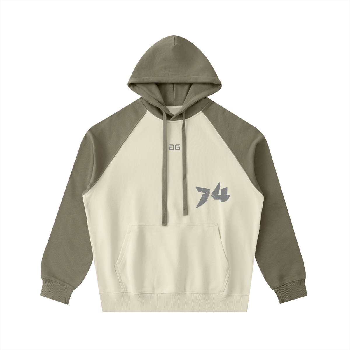 RAGLAN HOODIE APRICOT/GRAY FRONT – GRAVE / GENTO